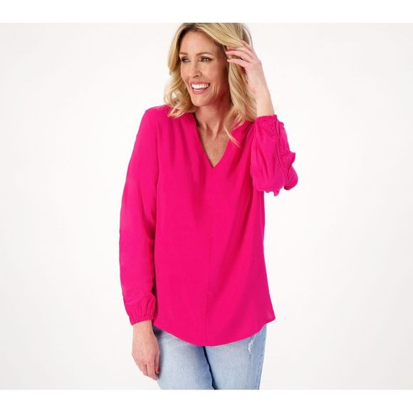 Peace Love World Tops - Peace Love World Women's Top Sz XL Gathered Sleeve Woven Blouse Pink A596122